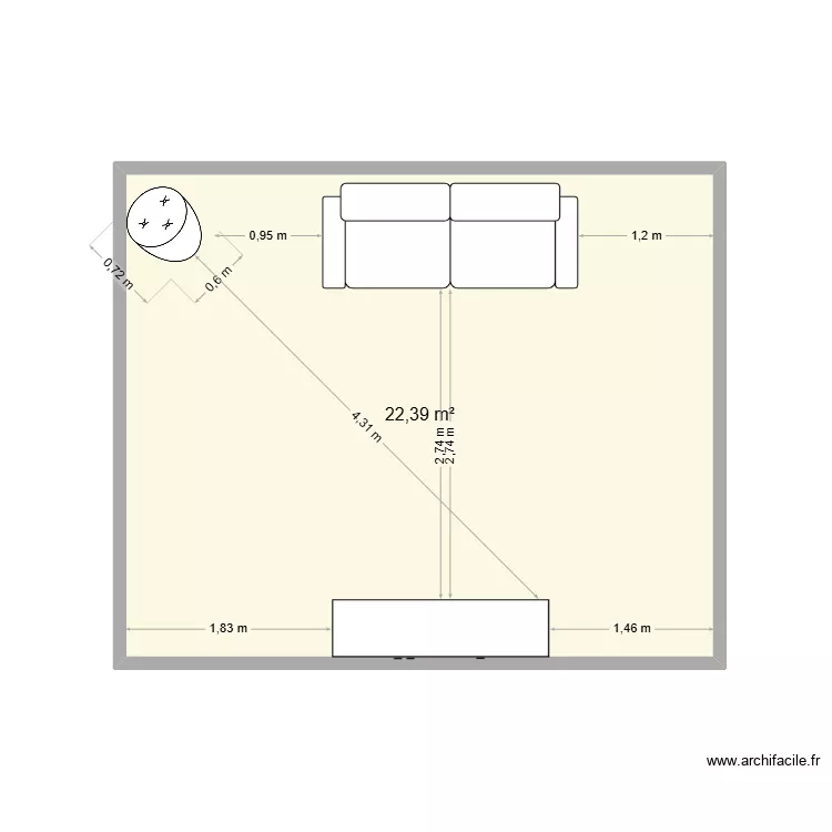 Salon. Plan de 1  et 22 m²
