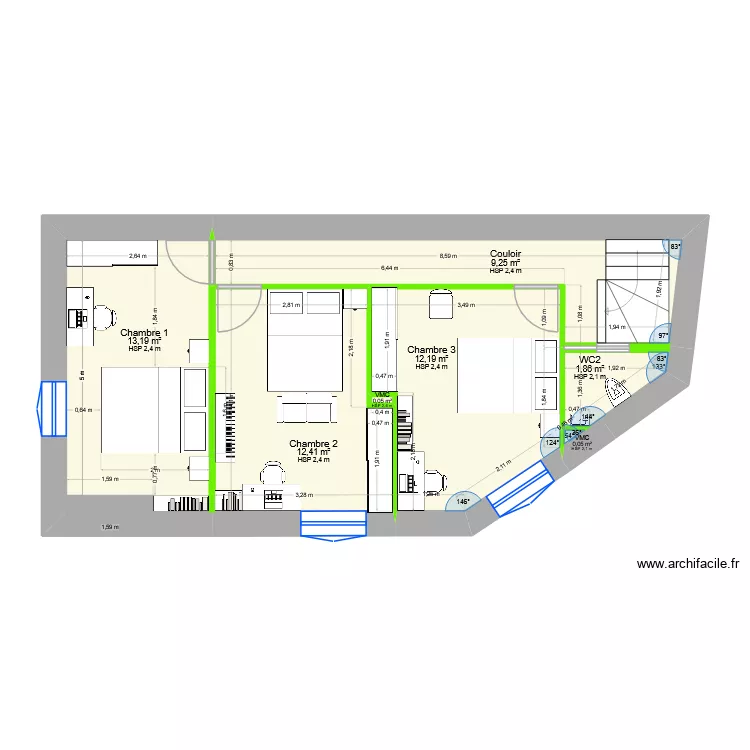 1er &eacute;tage 6 route de Gen&ccedil;ay. Plan de 7  et 49 m²