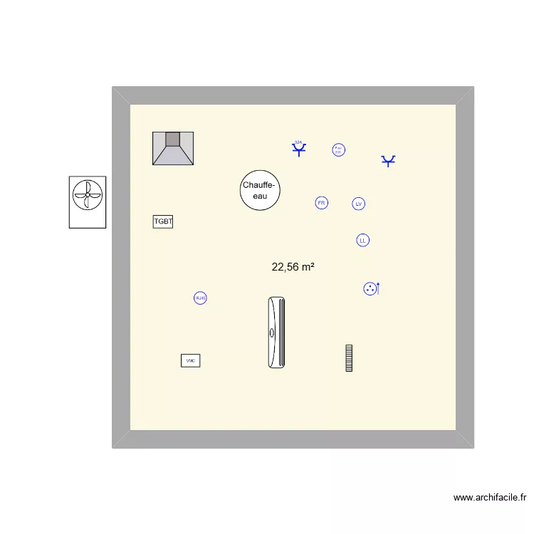 Symboles. Plan de 1 pièce et 23 m²