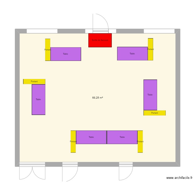 Salle Tulipe. Plan de 1 pièce et 68 m2