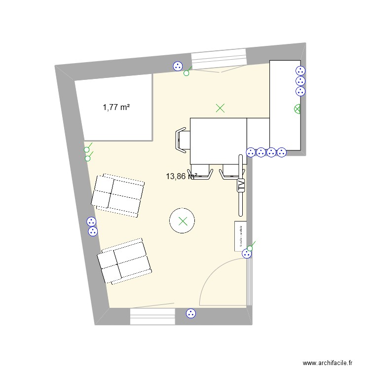 RDC Electricité. Plan de 2 pièces et 17 m2