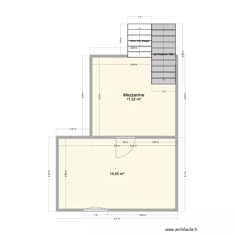 Mezzanine - Rez Sup. Plan de 2 pièces et 26 m²