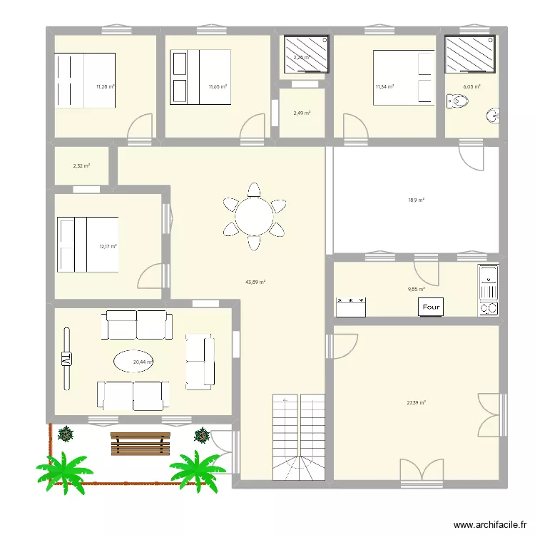 laye. Plan de 13  et 180 m²