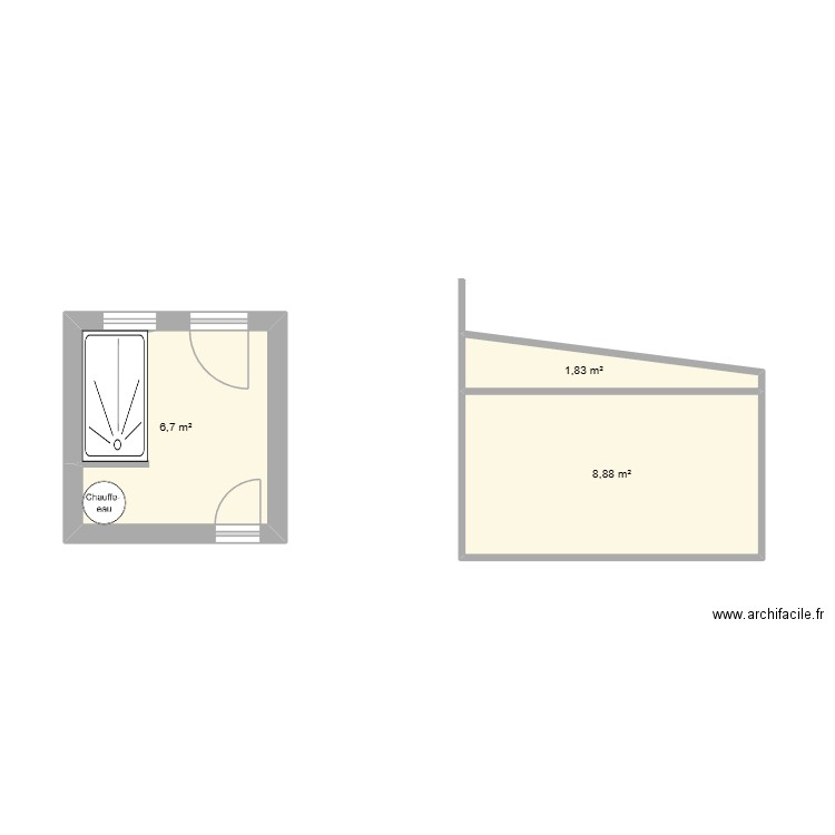 Salle de bain Tassigny. Plan de 3 pièces et 17 m2