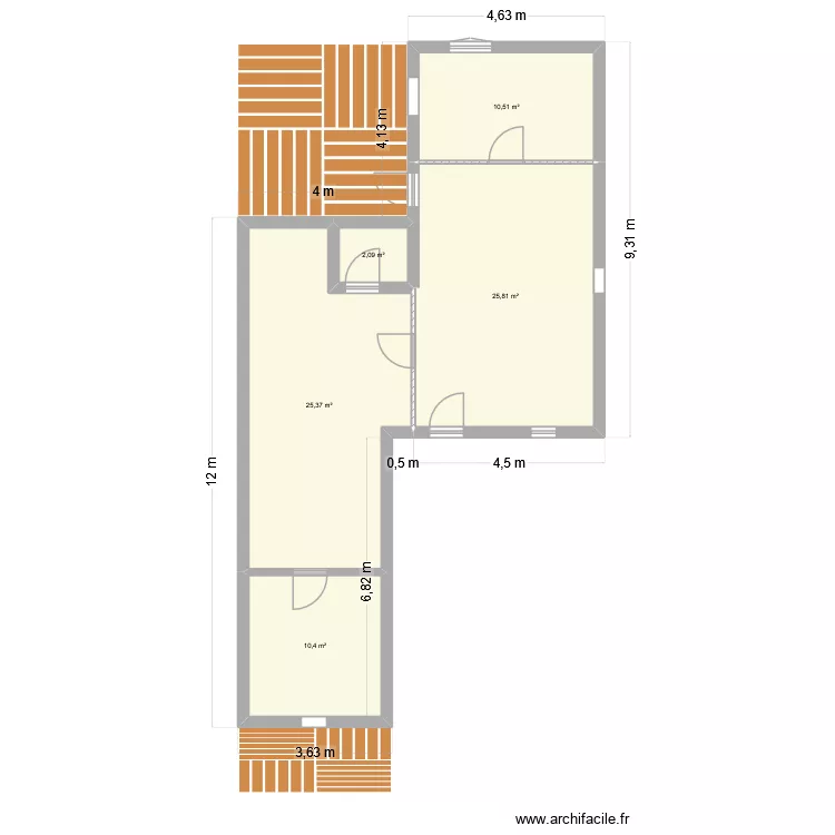 said maison. Plan de 5  et 74 m²