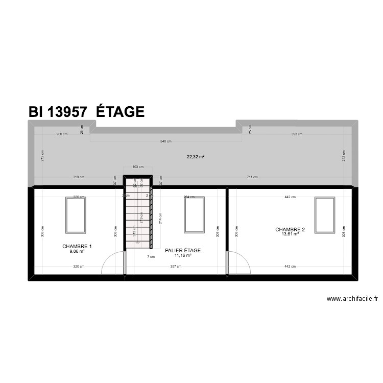 BI 13957. Plan de 14 pièces et 140 m2