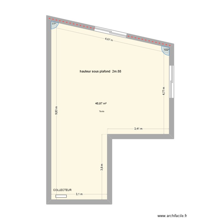RIO. Plan de 1 pièce et 47 m2