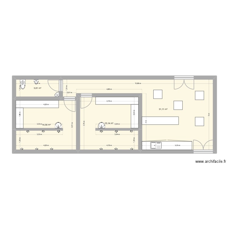 VESTIAIRES. Plan de 4 pièces et 65 m2