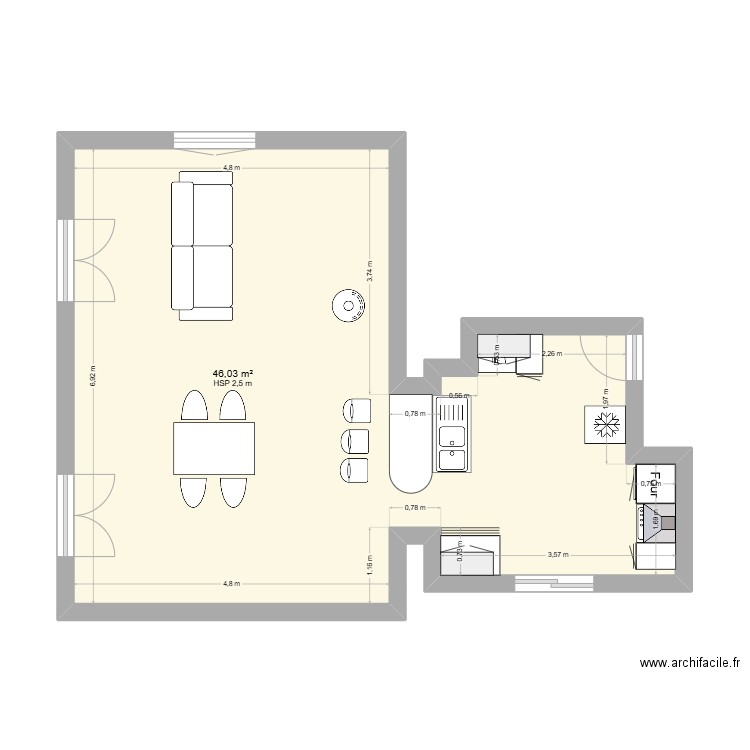 CUISINE. Plan de 1 pièce et 46 m2