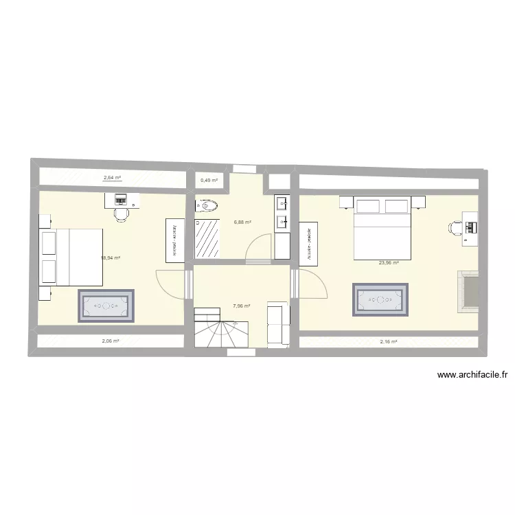 Maison sud &eacute;tage partag&eacute; 111224. Plan de 