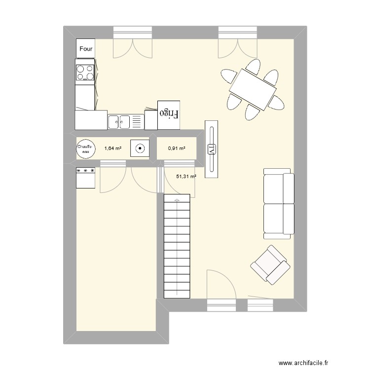 Pecqueuse salon 2. Plan de 3 pièces et 54 m2