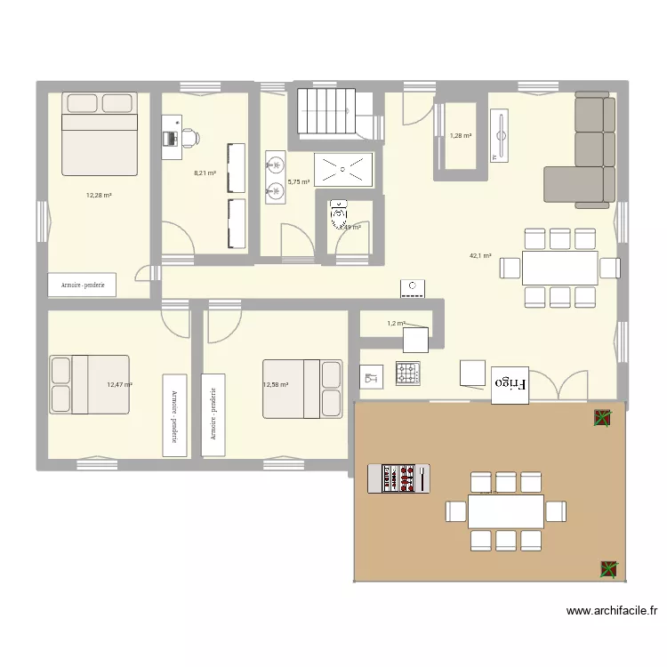 Plan entr&eacute;e nord. Plan de 9  et 97 m²
