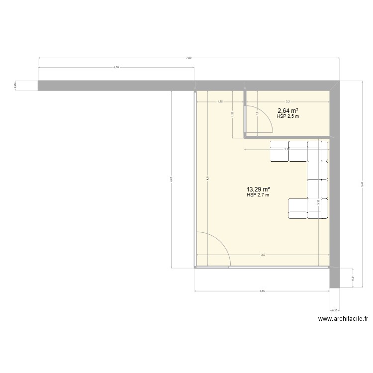 plan 2. Plan de 2 pièces et 16 m2