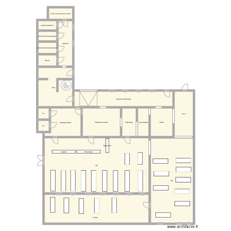 Plan cuisine. Plan de 19 pièces et 397 m2