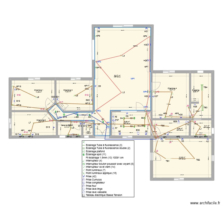 ECLAIRAGE PLAN 2. Plan de 12 pièces et 156 m2