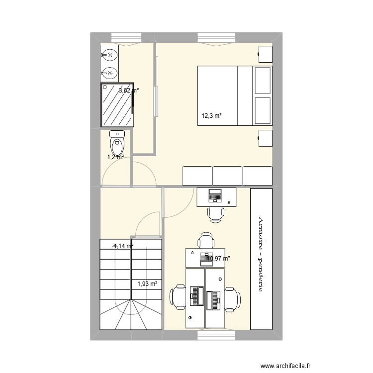 262 république R+1 v2. Plan de 6 pièces et 34 m2