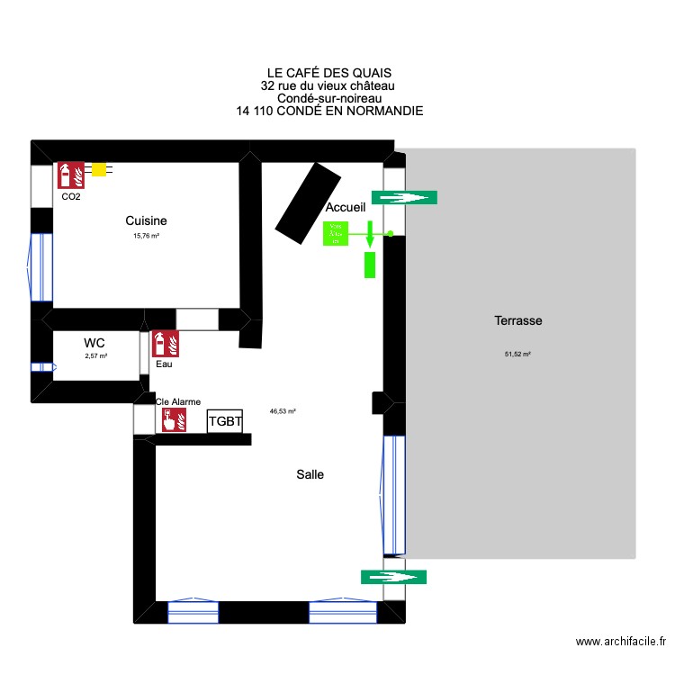 Café des quais. Plan de 4 pièces et 116 m2