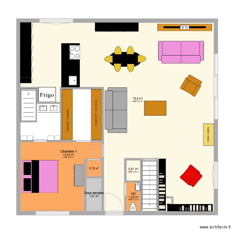 colonieu rdc 3. Plan de 7 pièces et 95 m2
