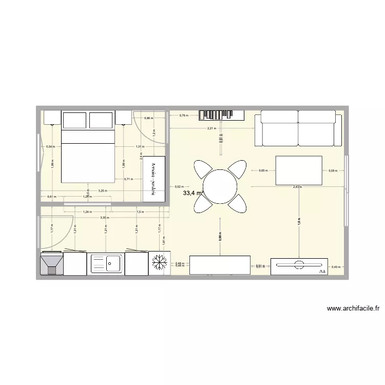 appart korinna. Plan de 1  et 33 m²