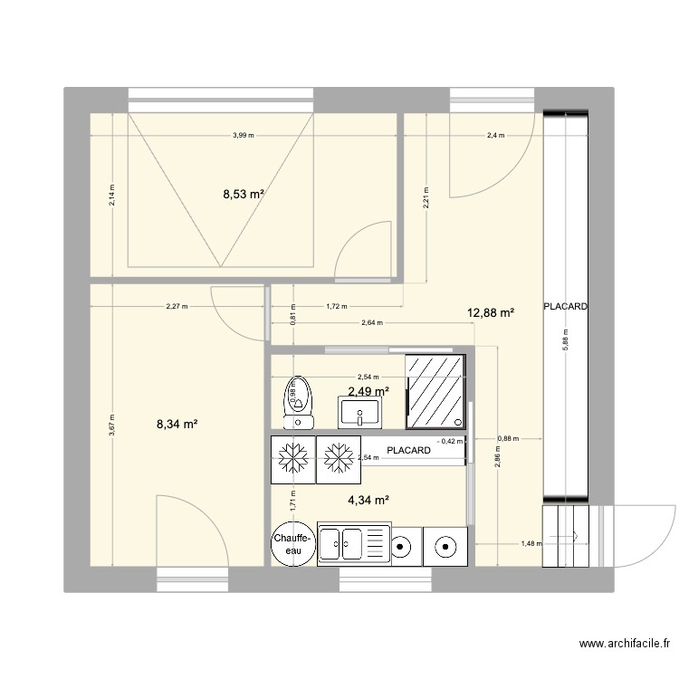 Moidieu 3. Plan de 5 pièces et 37 m2