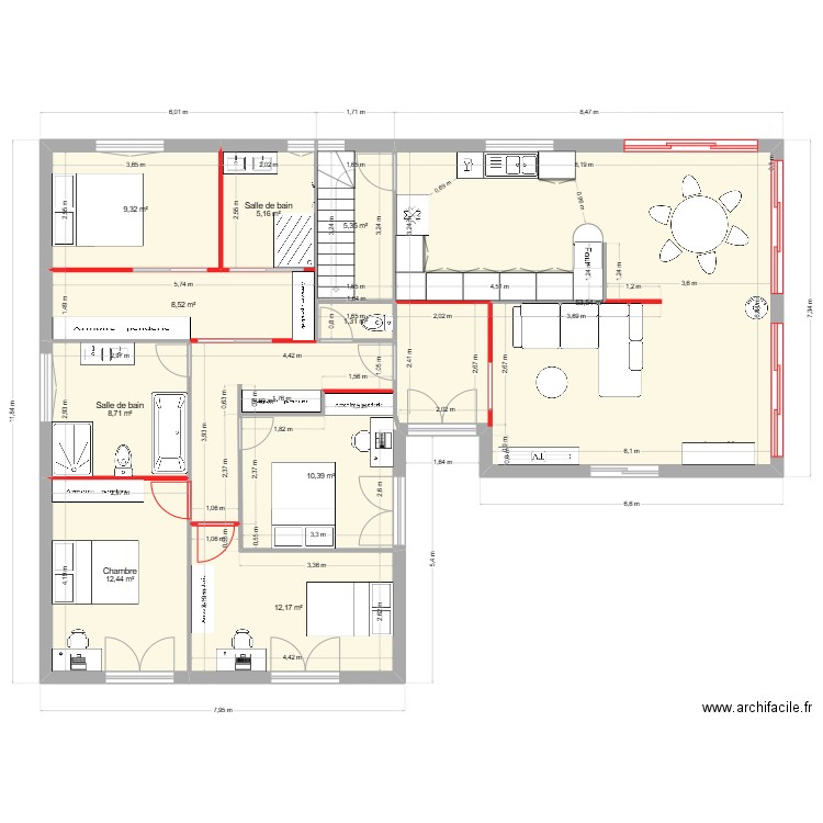 saint sat apres travaux. Plan de 11 pièces et 135 m2