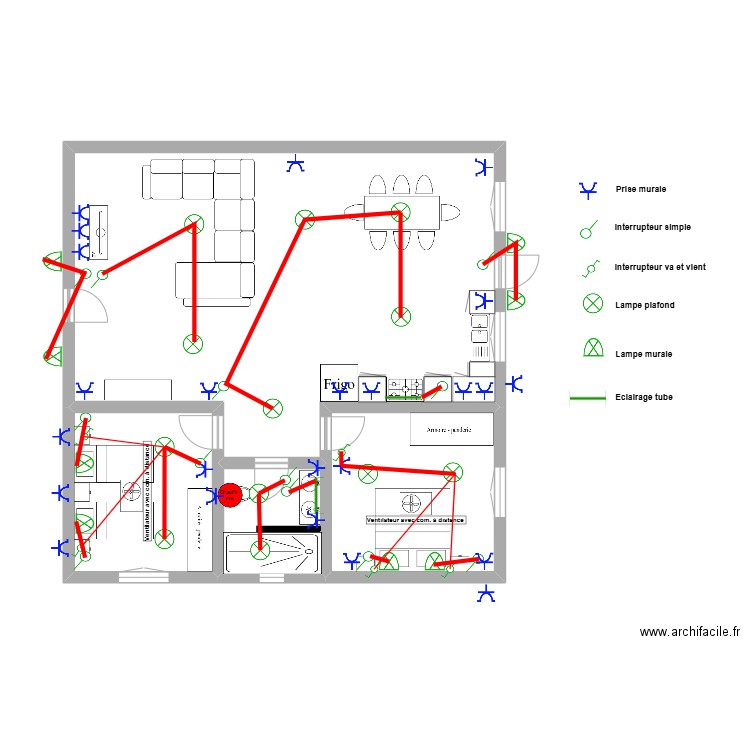 Définitif - Plan 9 - Appartement 10 x 10 Schéma électrique. Plan de 4 pièces et 96 m2