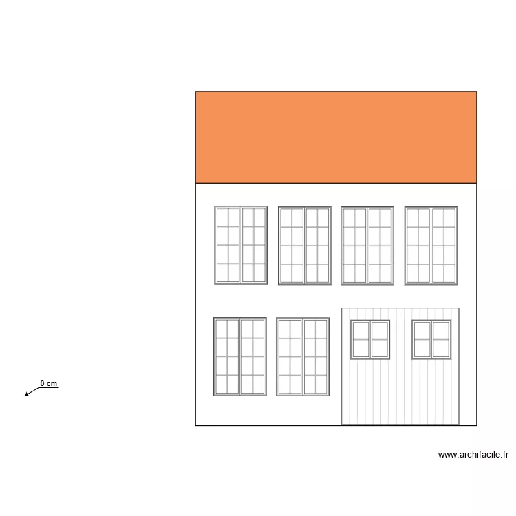Facade Garage et loft  sans cotations et fenetre dans la porte. Plan de 