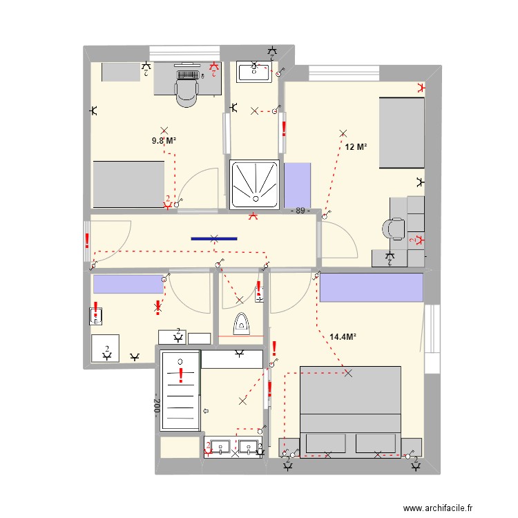 PLAN ZONE NUIT 18-08-25  -  1-50. Plan de 6 pièces et 58 m2