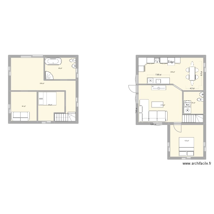 premier niveaux. Plan de 8 pièces et 104 m2