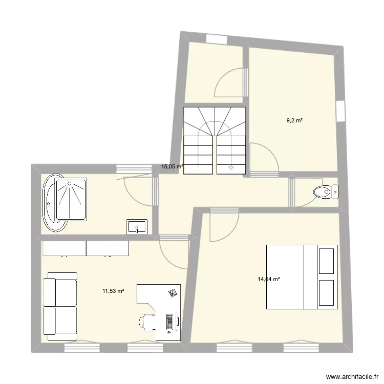 Niveau 1. Plan de 4 pièces et 50 m²