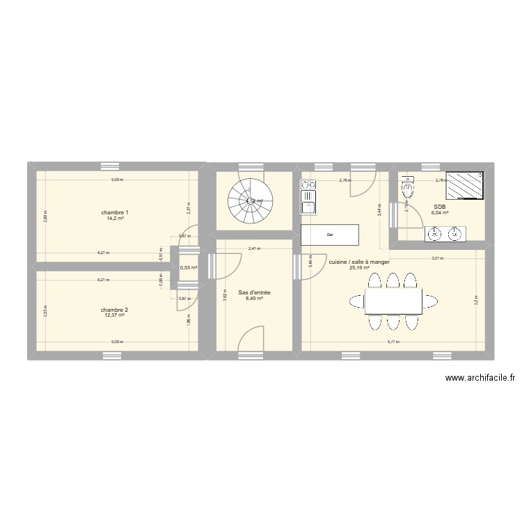Plan DRC Ballon. Plan de 7 pièces et 71 m2