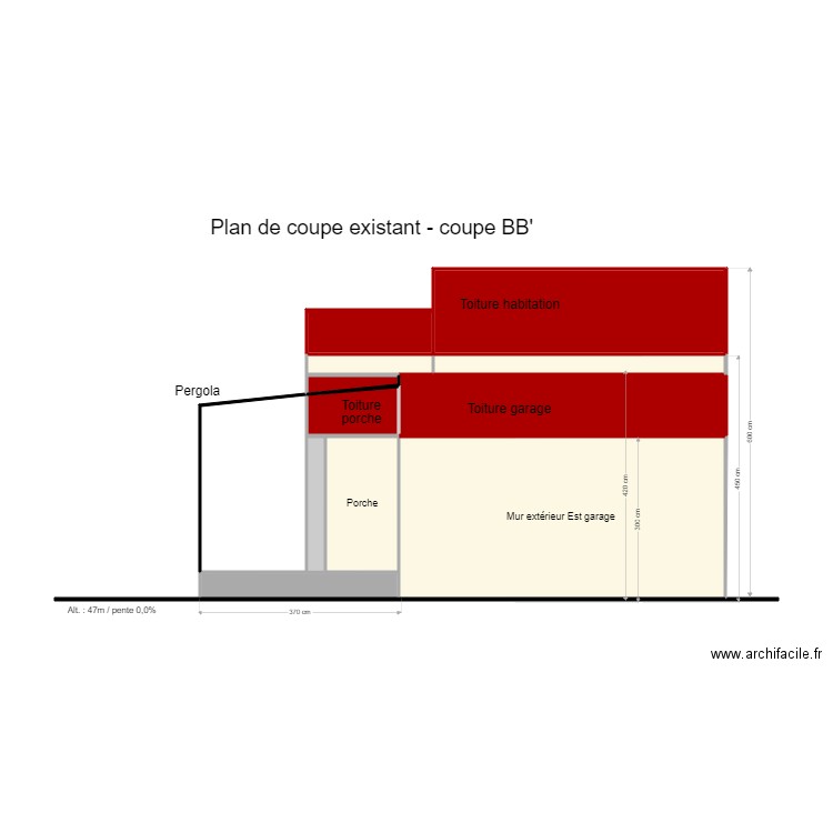 Plan de coupe BB. Plan de 12 pièces et 49 m2