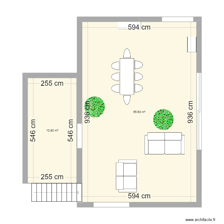 Salon Pompignac. Plan de 2 pièces et 70 m2