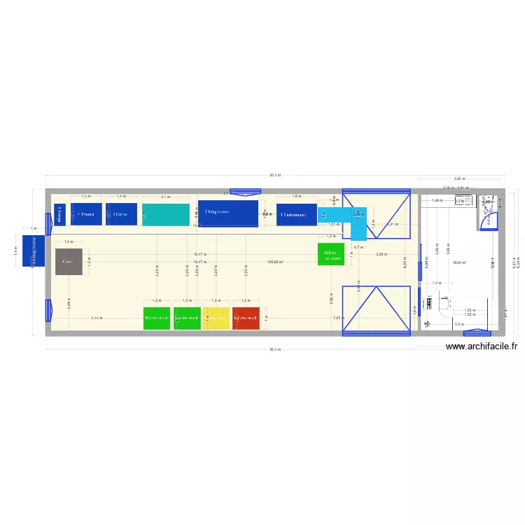 Bascous machines et bureau. Plan de 3  et 145 m²
