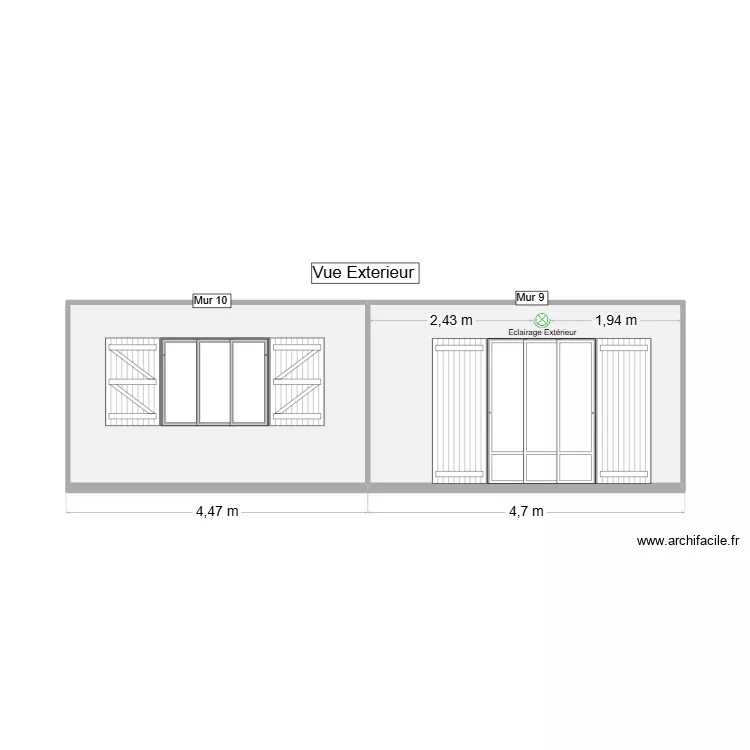 PC Vue Exterieur - Mur 9 & Mur 10. Plan de 2 et 24 m² PC Vue Exterieur - Mur 9 & Mur 10. Plan de 2 et 24 m²
