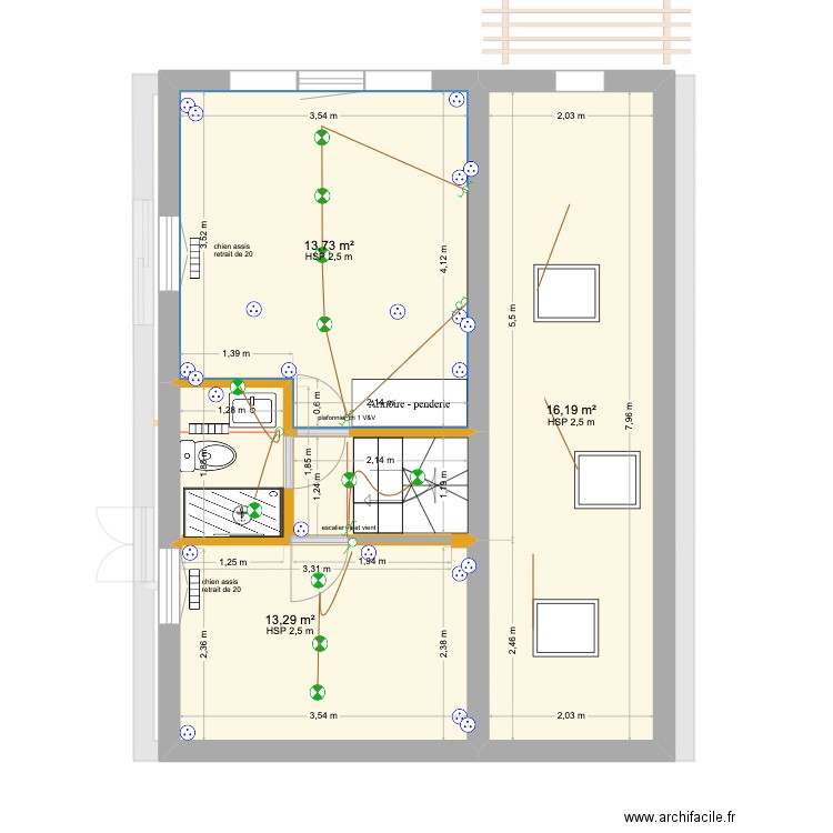 1 etage avec salle de bain maison brehat . Plan de 7 pièces et 91 m2