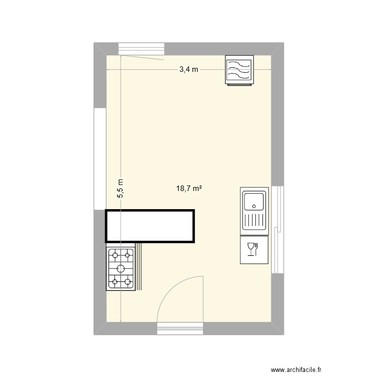 Cuisine Kervegant. Plan de 1 pièce et 19 m2