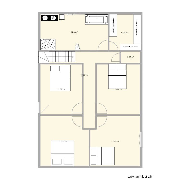 etage. Plan de 8 pièces et 87 m2