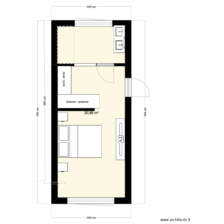 Defrance 2. Plan de 1 pièce et 21 m2