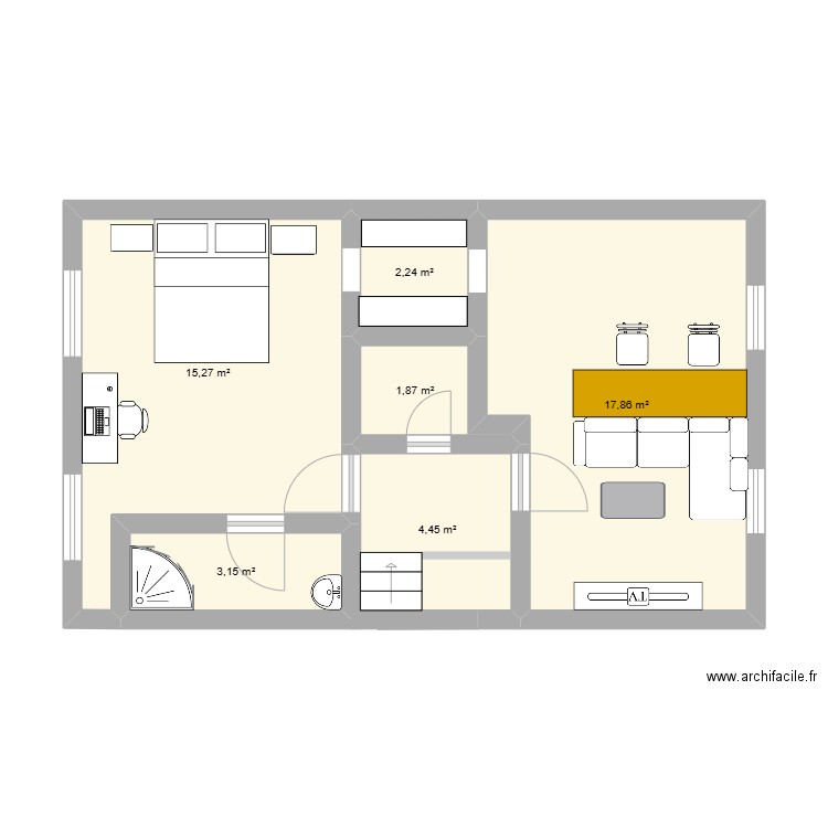 projet 1. Plan de 6 pièces et 45 m2