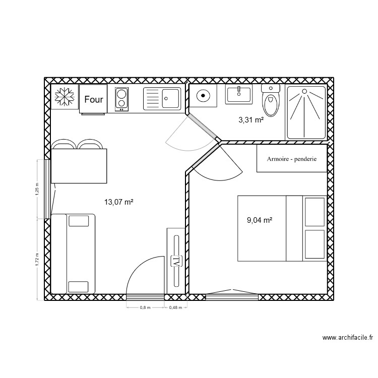 JURANCON APPARTEMNET 1. Plan de 3 pièces et 25 m2