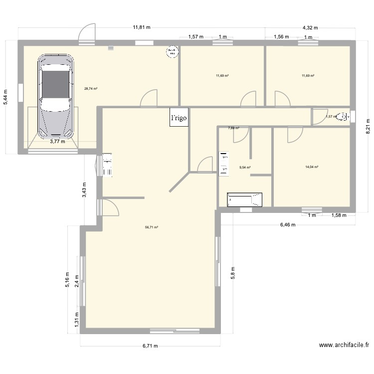 m1.1-meuble. Plan de 8 pièces et 142 m2