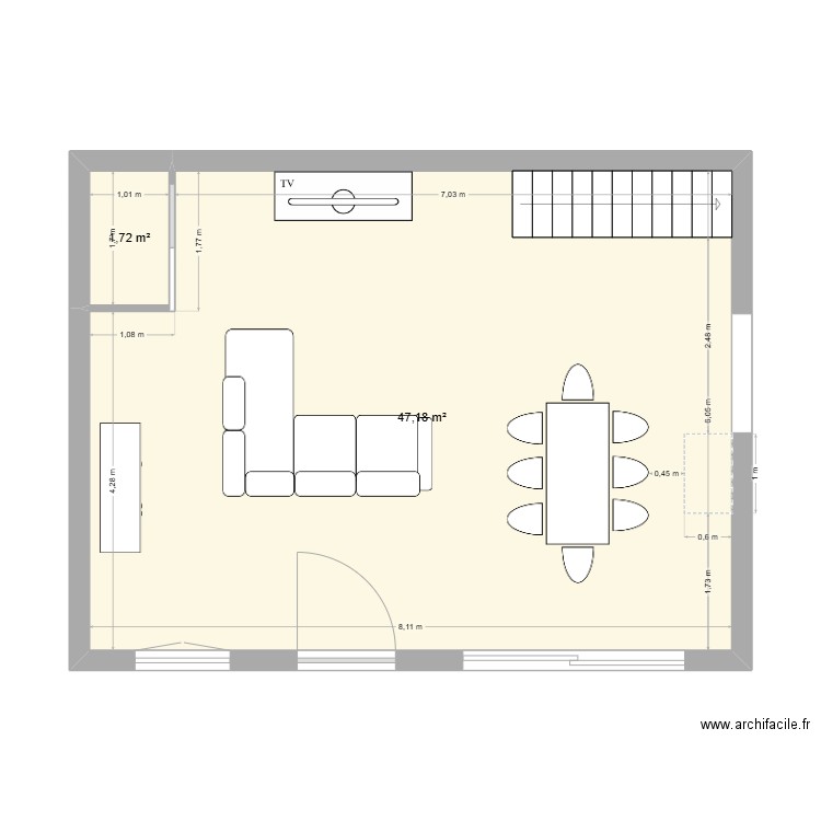plan ferrals. Plan de 2 pièces et 49 m2
