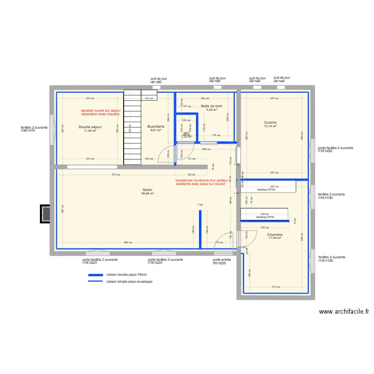 cloisonnement & isolation - maison PAU RDC version 27/12. Plan de 11 pièces et 101 m2