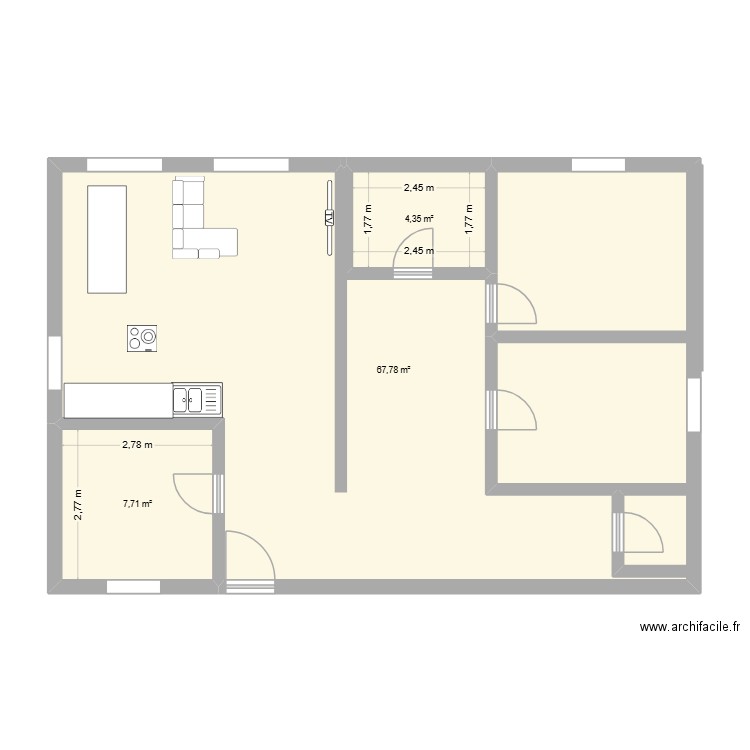 joshley. Plan de 3 pièces et 80 m2