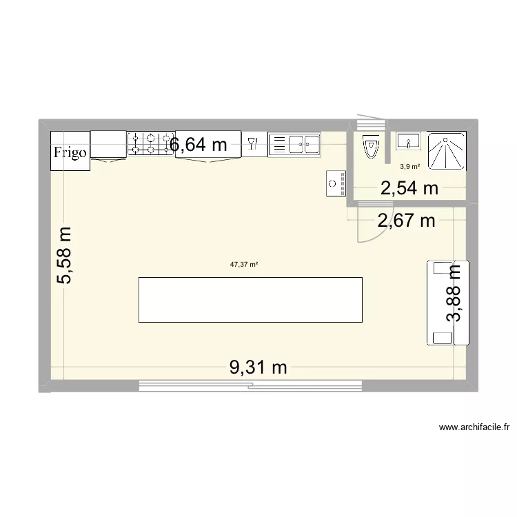 Grange New. Plan de 2  et 51 m²