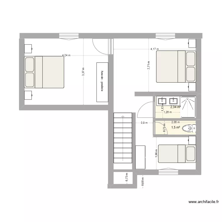 2.a etage. Plan de 2 Pièces et 4 m²