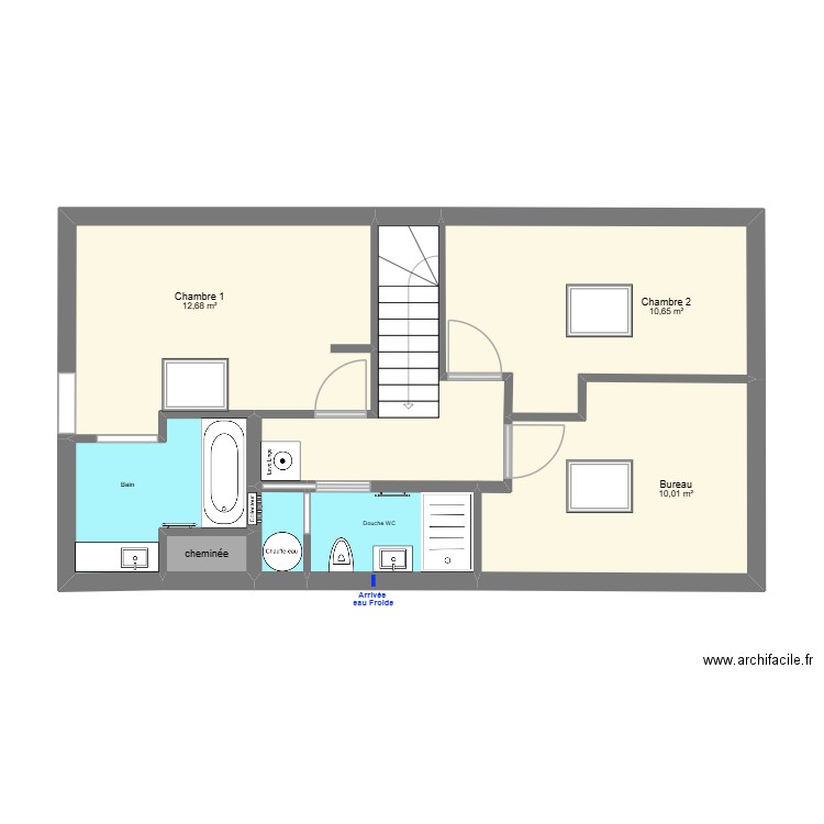 Etage Plomberie. Plan de 8 pièces et 49 m2