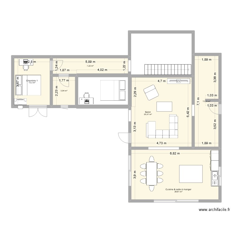 poilley. Plan de 6 pièces et 87 m2