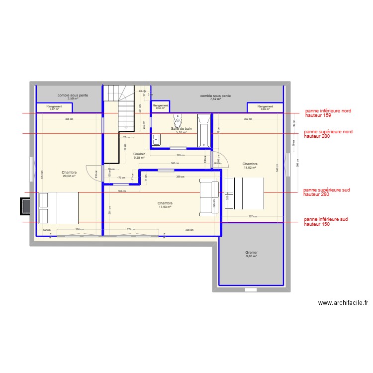 aménagement - maison PAU ETAGE version 24/12. Plan de 13 pièces et 103 m2